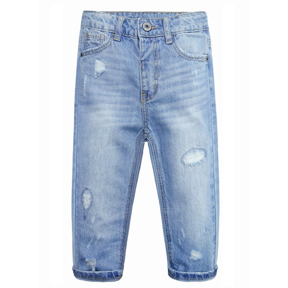 KIDSCOOL Baby Denim Jeans Unisex Toddler Elastic Waist Ripped Pants,Light Blue,9-12 Months