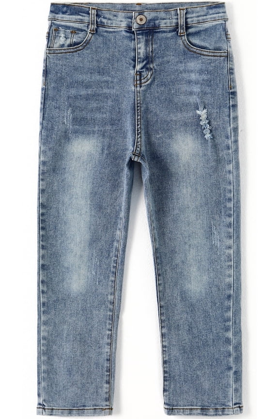 Baby Boy Slim Fit Jeans,Toddler Kid Ripped Elastic Band Inside Denim Pants,Light Blue,6-9 Months