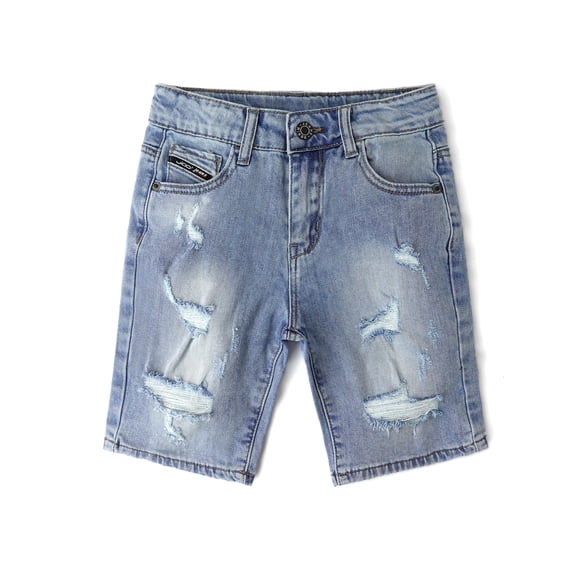 KIDSCOOL Boys Denim Shorts 12M-13T Ripped Scratches Jean Half Pants Bottoms, Light Blue, 2-3 Years