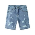 thumbnail image 1 of KIDSCOOL SPACE Baby Boys Denim Shorts,Elastic Waistband Inside Ripped Holes Stretch Jeans Summer Wear, Light Blue, 2-3 Years, 1 of 6