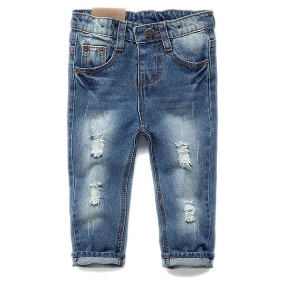 KIDSCOOL SPACE Baby Boys Girls Little Kid Elastic Ripped Jeans StoneWashed Pants,12-18 Months