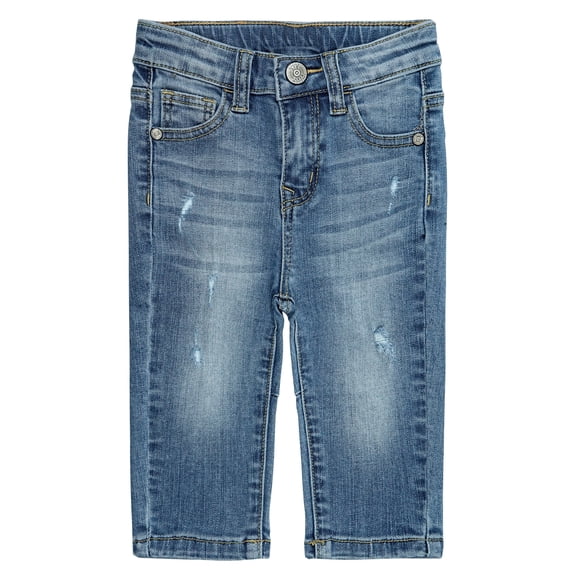 KIDSCOOL SPACE Baby Boys Jeans,Elastic Band Inside Ripped Washed Soft Slim Cotton Denim Pants,Blue,3-4 Years