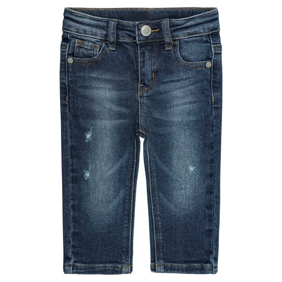 KIDSCOOL SPACE Baby Boys Jeans,Elastic Band Inside Ripped Washed Soft Slim Cotton Denim Pants,Deep Blue,2-3 Years