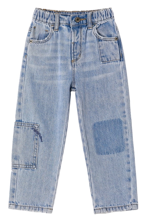 Baby Boys Jeans,Girls Elastic Waist Adjustable Patchwork Decoration Denim Pants,Light Blue,18-24 Months