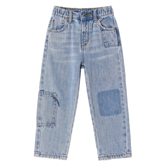 KIDSCOOL Baby Little Boys Girls Patched Jeans Straight Fit Denim Pants,Light Blue,2-3 Years