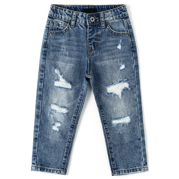 KIDSCOOL SPACE Baby Boys Jeans,Little Boy Elastic Band Inside Ripped Washed Soft Cotton Denim Pants,2-3 Years