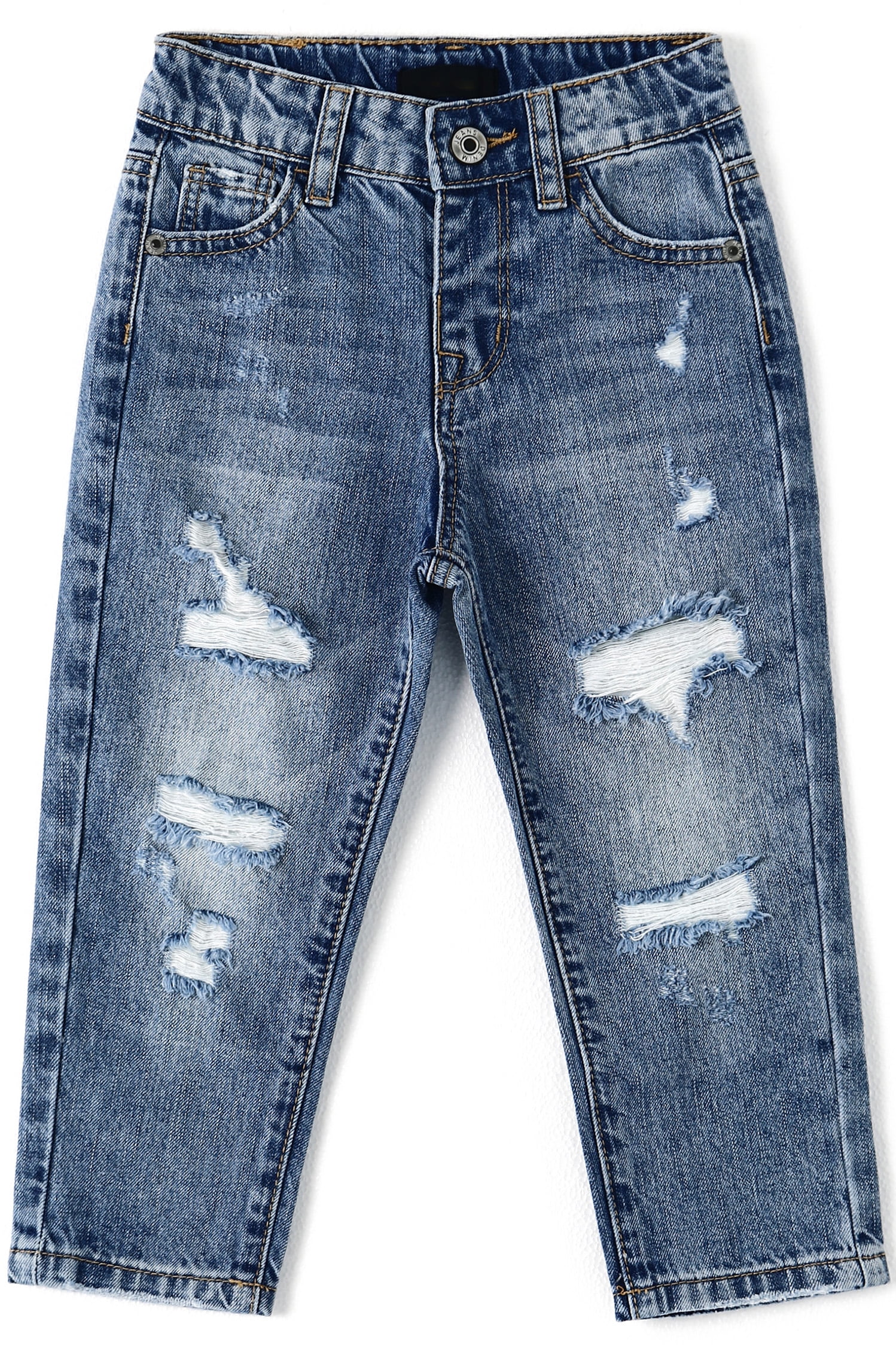 KIDSCOOL SPACE Jeans per Bambini e Bambine, Fascia Elastica all'Interno di Pantaloni in Denim di Moda Strappati