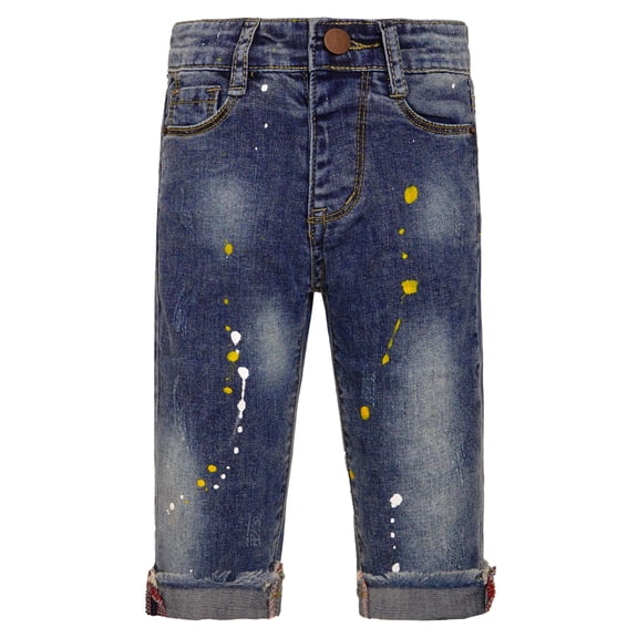 KIDSCOOL SPACE Baby Boys Little Kid Elastic Ripped Jeans StoneWashed Pants,12-18 Months