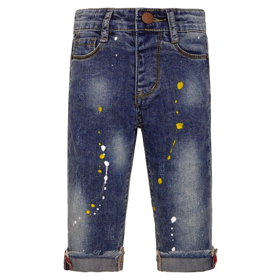 KIDSCOOL SPACE Baby Boys Little Kid Elastic Ripped Jeans StoneWashed Pants,3-4 Years