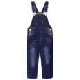 thumbnail image 1 of KIDSCOOL SPACE Baby Boys Slim Fit Jeans,Ripped Big Bib Pocket Fashion Denim Overalls,Deep Blue,2-3 Years, 1 of 8