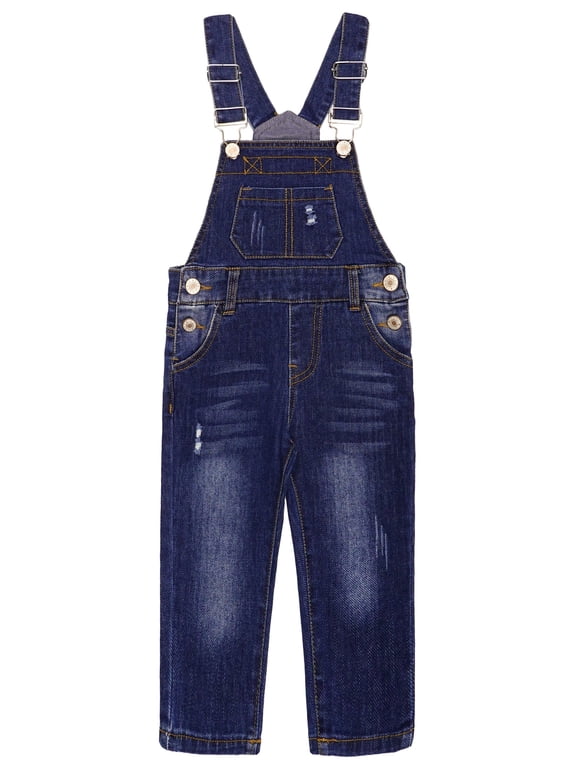 Baby Boys Slim Fit Jeans,Ripped Big Bib Pocket Fashion Denim Overalls,Deep Blue,2-3 Years