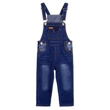 KIDSCOOL SPACE Baby Boys Slim Fit Jeans,Toddler Ripped Bib Pocket Fashion Denim Overalls,Deep Blue,2-3 Years