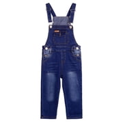 KIDSCOOL SPACE Baby Boys Slim Fit Jeans,Toddler Ripped Bib Pocket Fashion Denim Overalls,Deep Blue,2-3 Years