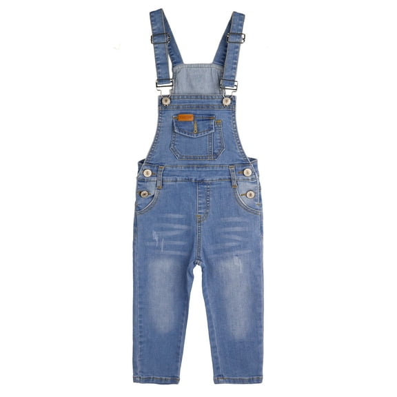 KIDSCOOL SPACE Baby Boys Slim Fit Jeans,Toddler Ripped Bib Pocket Fashion Denim Overalls,Light Blue,2-3 Years