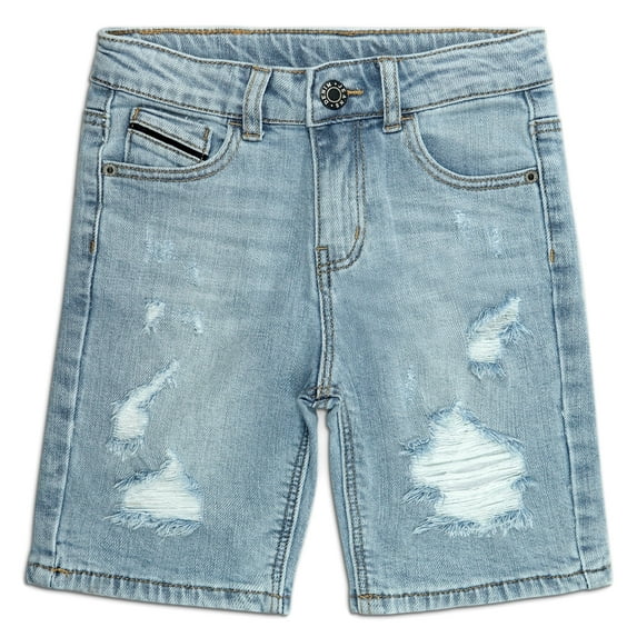 KIDSCOOL SPACE Baby Boys Summer Denim Shorts, Ripped Soft Elastic Band Inside Half Jean Pants,Light Blue,3-4 Years