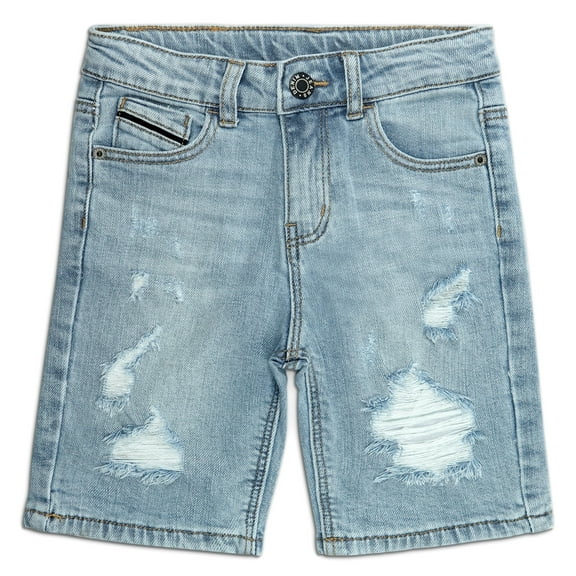 KIDSCOOL SPACE Baby Boys Summer Denim Shorts, Ripped Soft Elastic Band Inside Half Jean Pants,Light Blue,6-7 Years