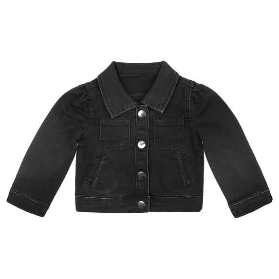 KIDSCOOL SPACE Baby Denim Jacket,Little Toddler Kids Simple Design Stretch Jean Coat,Black,2-3 Years