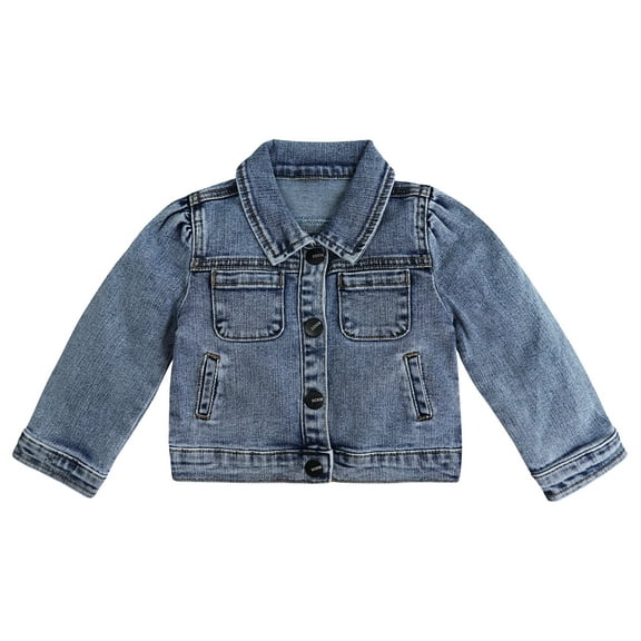 KIDSCOOL SPACE Baby Denim Jacket,Little Toddler Kids Simple Design Stretch Jean Coat,Light Blue,12-18 Months
