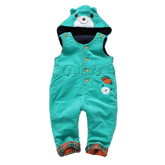 KIDSCOOL SPACE Baby Denim Overall,Hooded Little Kid Jean Jumper, Blue,6-12 Months