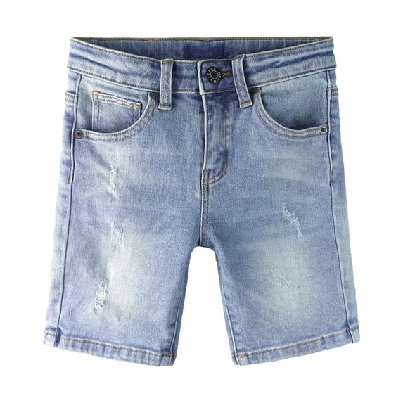 KIDSCOOL SPACE Baby Denim Shorts,Strtchy DenimAbove Kneee Ripped Summer Short Pants, Light Blue, 18-24 Months