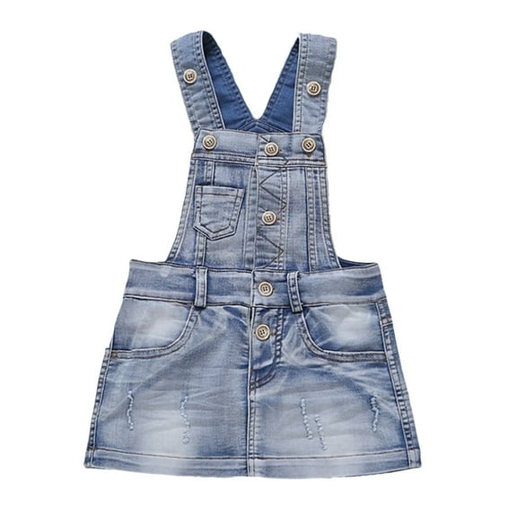 KIDSCOOL SPACE Baby Denim Overalls Dress,Little Girls Jean Jumper,Light Blue,6-12 Months