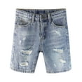 thumbnail image 1 of KIDSCOOL SPACE Baby Denim Shorts,Elastic WaistBand Inside Ripped Holes Summer Half Jeans,Light Blue,9-12 Months, 1 of 6