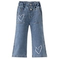 thumbnail image 1 of KIDSCOOL SPACE Toddler Girls Wide Leg Jeans, 2-7 T Heart Embroidery Elastic Waist Flare Denim Pants, Light Blue,2-3 Years, 1 of 6
