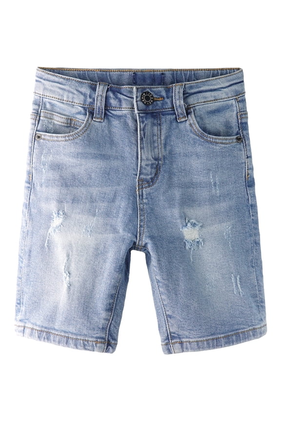 Baby Denim Shorts,Elastic WaistBand Inside Ripped Stretch Summer Half Bottoms,Light Blue, 13-14 Years