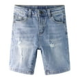 thumbnail image 1 of KIDSCOOL SPACE Baby Denim Shorts,Elastic WaistBand Inside Ripped Stretch Summer Half Bottoms,Light Blue, 4-5 Years, 1 of 7