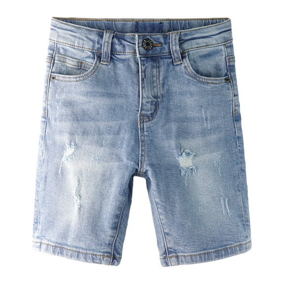 KIDSCOOL SPACE Baby Denim Shorts,Elastic WaistBand Inside Ripped Stretch Summer Half Bottoms,Light Blue, 4-5 Years
