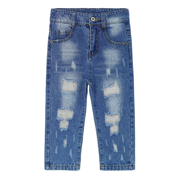 KIDSCOOL SPACE Baby Elastic Inside Ripped Jeans,Little Toddler Kids Distressed Denim Jeans Pants,Blue,3-4 Years