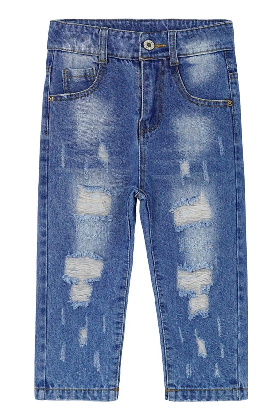 Baby Elastic Inside Ripped Jeans,Little Toddler Kids Distressed Denim Jeans Pants,Blue,3-4 Years