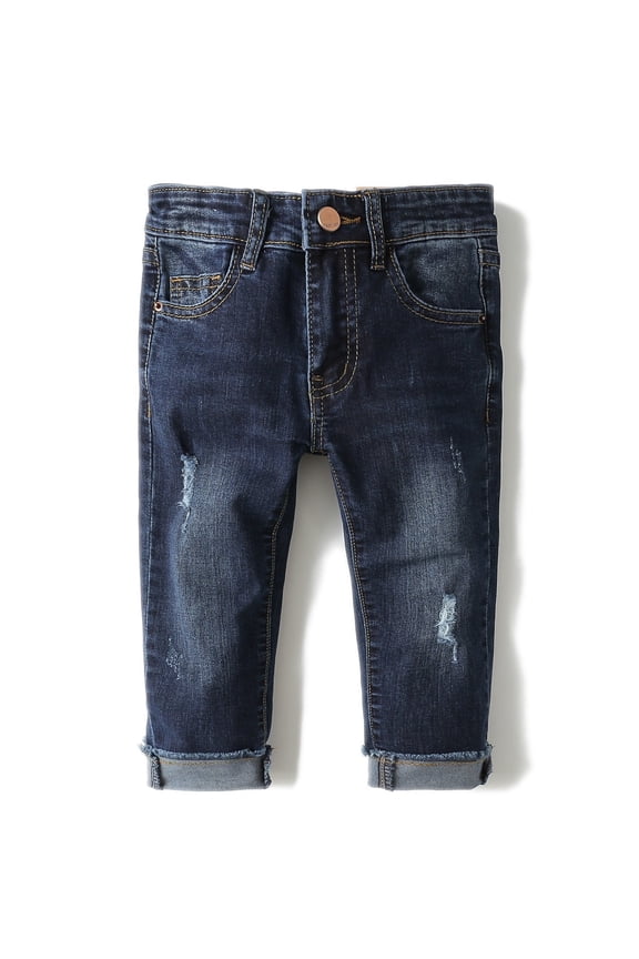 Baby Girl Boy Elastic Band Inside Ripped Denim Pants,2-3 Years