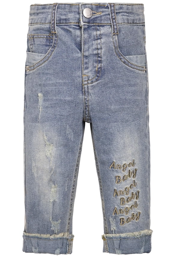 Baby Girl Boy Elastic Band Inside Ripped Denim Pants,7-8 Years