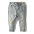 thumbnail image 1 of KIDSCOOL SPACE Baby Girl Boy Elastic Band Inside Ripped Denim Pants,7-8 Years, 1 of 7