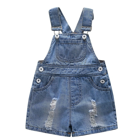 KIDSCOOL SPACE Baby Girl Boy Jean Overalls,Toddler Summer Denim Shortall,Blue,18-24 Months