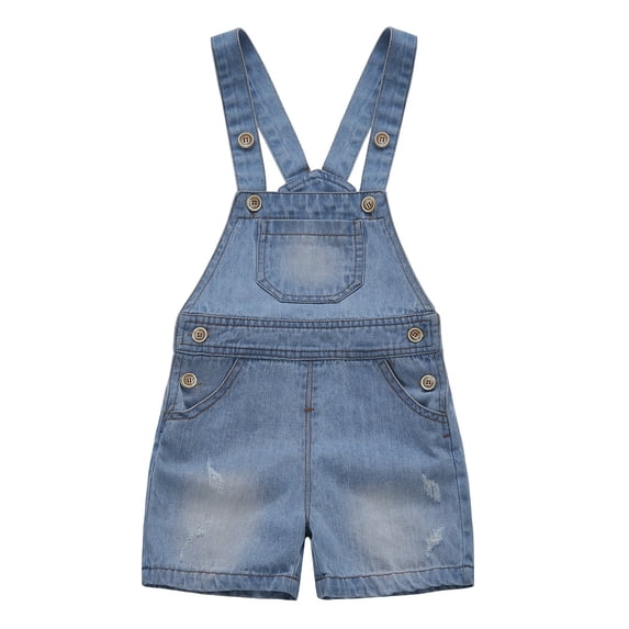 KIDSCOOL SPACE Baby Girl Boy Jean Overalls,Toddler Summer Denim Shortall,Blue,3-4 Years