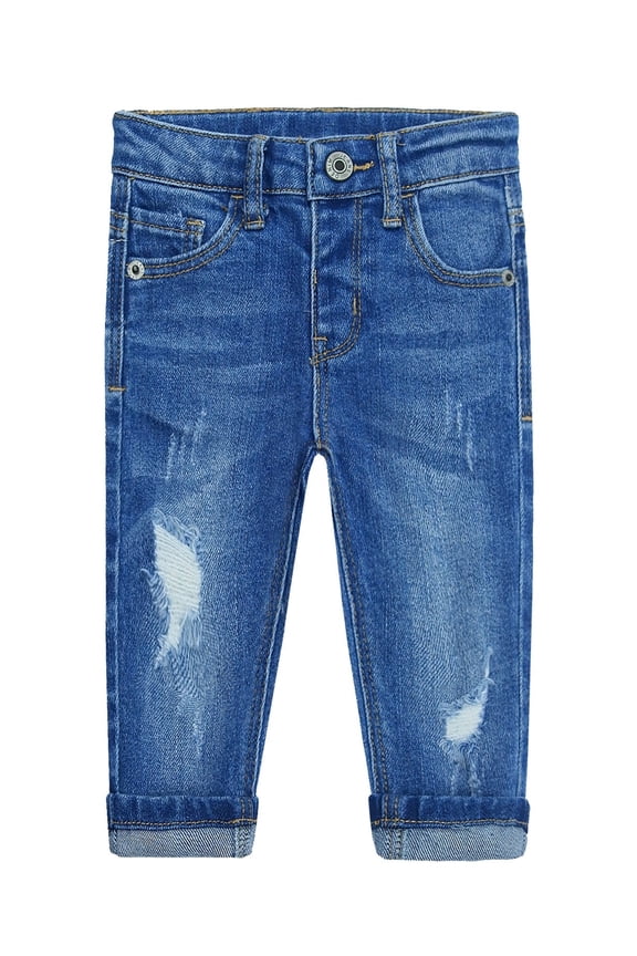 Baby Girl Boy Jeans,Little Kid Elastic Band Inside Ripped Denim Jeans Pants,Light Blue,9-12 Months