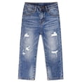 thumbnail image 1 of KIDSCOOL SPACE Baby Girl Boy Jeans,Little Kid Elastic Band Inside Ripped Denim Pants,Blue,12-18 Months, 1 of 8