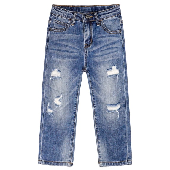 KIDSCOOL SPACE Baby Girl Boy Jeans,Little Kid Elastic Band Inside Ripped Denim Pants,Blue,12-18 Months
