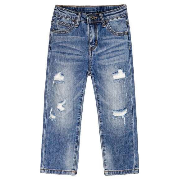 KIDSCOOL SPACE Baby Girl Boy Jeans,Little Kid Elastic Band Inside Ripped Denim Pants,Blue,12-18 Months