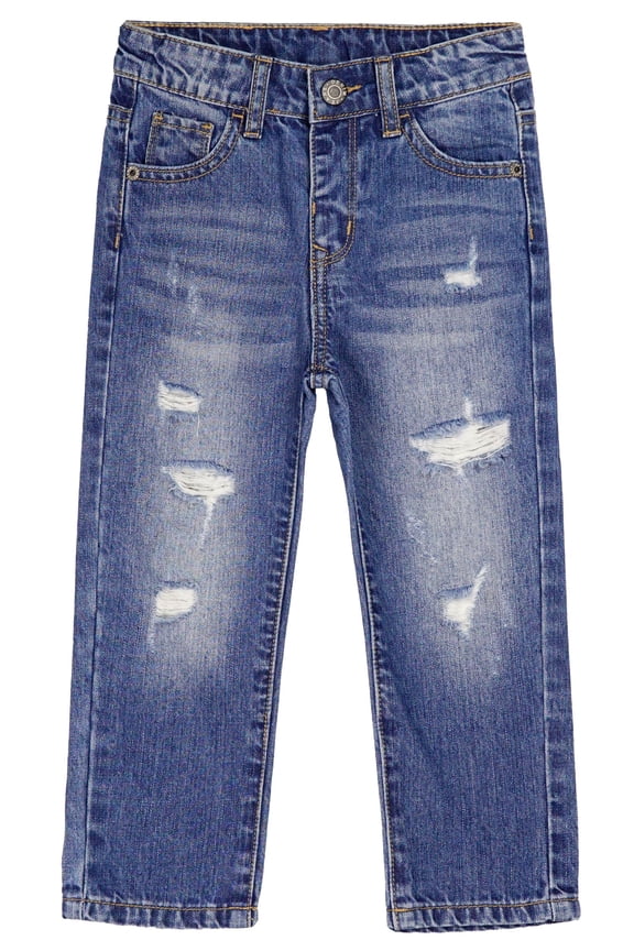 Baby Girl Boy Jeans,Little Kid Elastic Band Inside Ripped Denim Pants,Blue,12-18 Months
