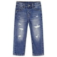 thumbnail image 1 of KIDSCOOL SPACE Baby Girl Boy Jeans,Little Kid Elastic Band Inside Ripped Denim Pants,Blue,3-4 Years, 1 of 8