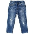 thumbnail image 1 of KIDSCOOL SPACE Baby Girl Boy Jeans,Little Kid Elastic Band Inside Ripped Denim Pants,Light Blue,4-5 Years, 1 of 6