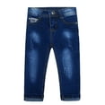 thumbnail image 1 of KIDSCOOL SPACE Baby Girl Boy Jeans,Little Kid Elastic Band Inside Ripped,Embroidered decor Denim Pants,Blue,2-3 Years, 1 of 5