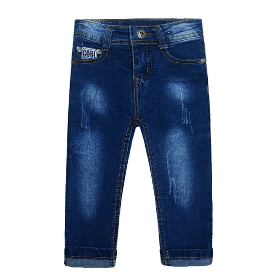 KIDSCOOL SPACE Baby Girl Boy Jeans,Little Kid Elastic Band Inside Ripped,Embroidered decor Denim Pants,Blue,2-3 Years