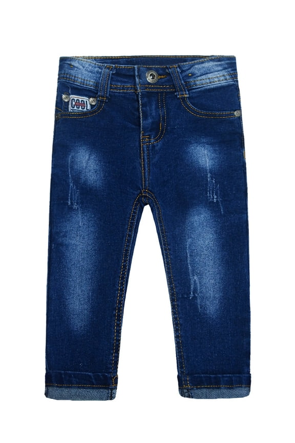 Baby Girl Boy Jeans,Little Kid Elastic Band Inside Ripped,Embroidered decor Denim Pants,Blue,2-3 Years