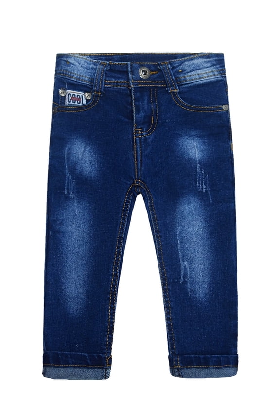 Baby Girl Boy Jeans,Little Kid Elastic Band Inside Ripped,Embroidered decor Denim Pants,Blue,4-5 Years