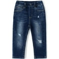 thumbnail image 1 of KIDSCOOL SPACE Baby Girl Boy Jeans,Little Kid Elastic Band Ripped Fold Decor Denim Pants,Deep Blue,3-4 Years, 1 of 6