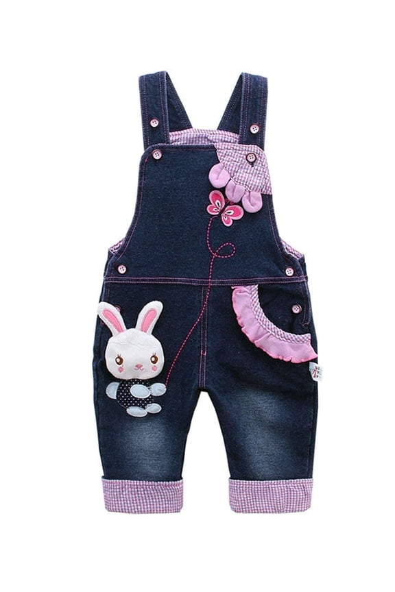 Baby Girl Cute 3D Bunny Jean Leisure Overalls,18-24 Months